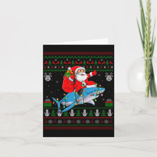 Funny Santa Riding Shark Ugly Christmas Sweaters S Kaart (Voorkant)