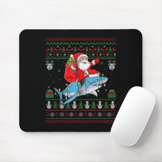 Funny Santa Riding Shark Ugly Christmas Sweaters S Muismat (Met muis)