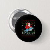 Funny Santa Riding Shark Ugly Christmas Sweaters S Ronde Button 5,7 Cm (Voorkant /achterkant)