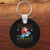 Funny Santa Riding Shark Ugly Christmas Sweaters S Sleutelhanger (Voorkant)