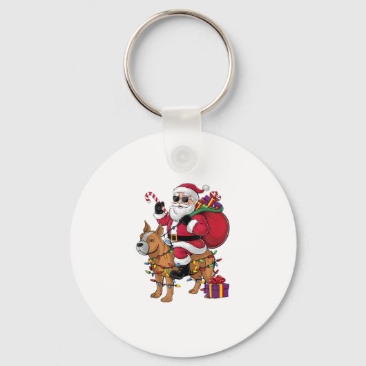 Funny Santa Riding Staffordshire Bull Terrier Dog Sleutelhanger (Voorkant)