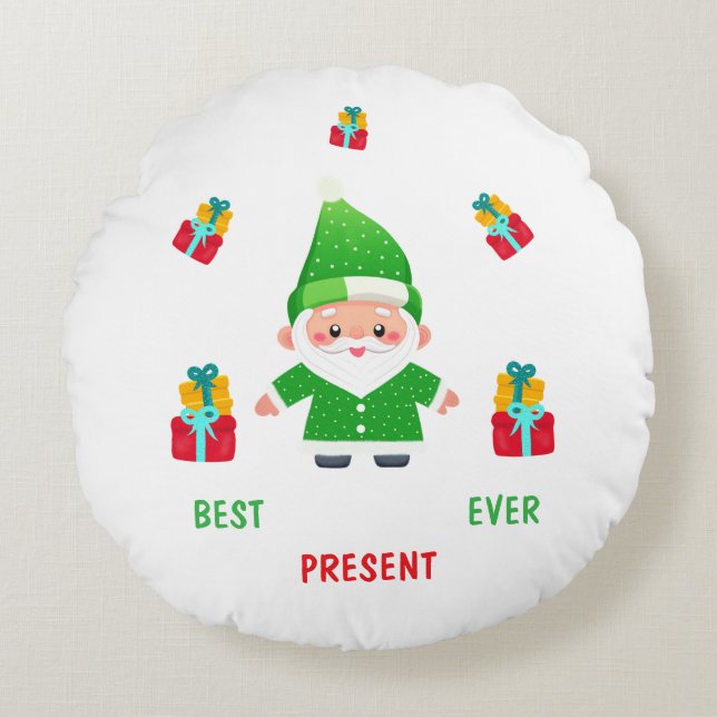 Funny Santa Rond Kussen (Voorkant)