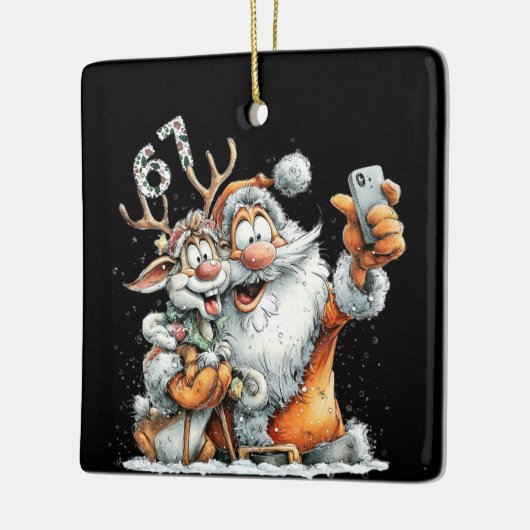 Funny Santa Rudolf Selfie Six Seven Christmas Keramisch Ornament (Links)