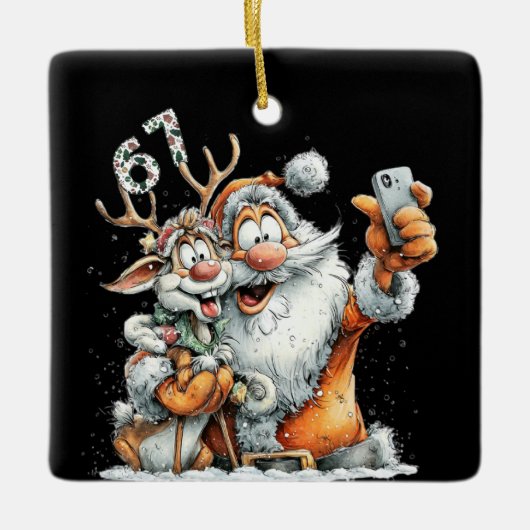 Funny Santa Rudolf Selfie Six Seven Christmas  Keramisch Ornament (Voorkant)