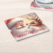Funny Santa Rudolph Cartoon Christmas Drink Coaste Kartonnen Onderzetters (Schuin)