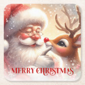 Funny Santa Rudolph Cartoon Christmas Drink Coaste Kartonnen Onderzetters (Voorkant)