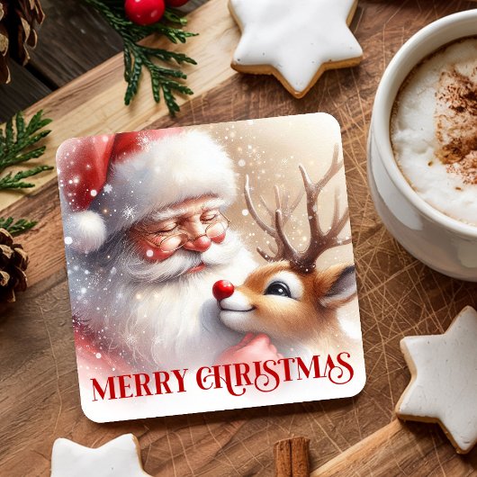 Funny Santa Rudolph Xmas Coaster Cartoon Style Art Kartonnen Onderzetters