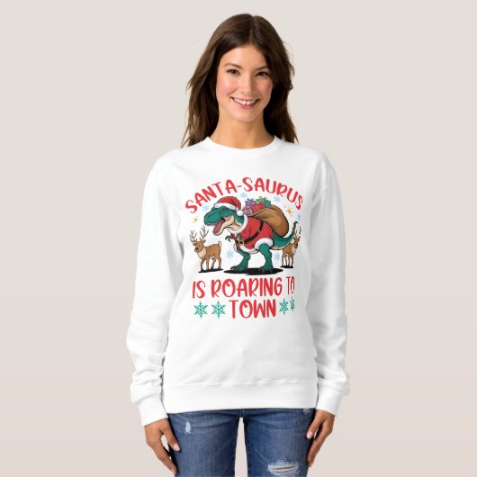 Funny Santa-saurus T-Rex Dinosaur Christmas Trui (Voorkant volledig)