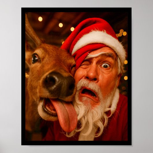 Funny Santa Selfie Reindeer Men Women Kids Christm Poster (Voorkant)