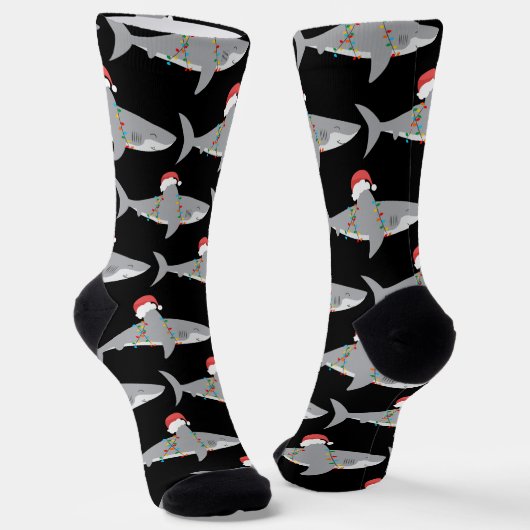 Funny Santa Shark Kerstmis Sokken (Gebogen)