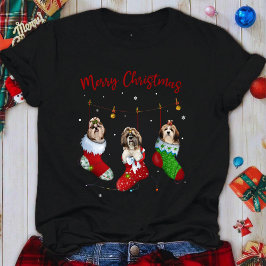 Funny Santa Shih Tzu Christmas Stocking Night T-shirt