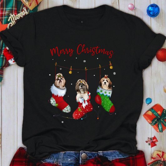 Funny Santa Shih Tzu Christmas Stocking Night T-shirt