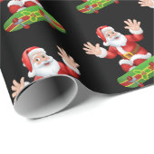 Funny Santa Skateboarden Pattern Kerstmis Cadeaupapier (Rol Hoek)