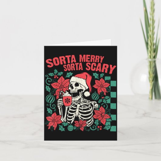 Funny Santa Skeleton Sorta Merry Sorta Y Soky Xmas Kaart (Voorkant)