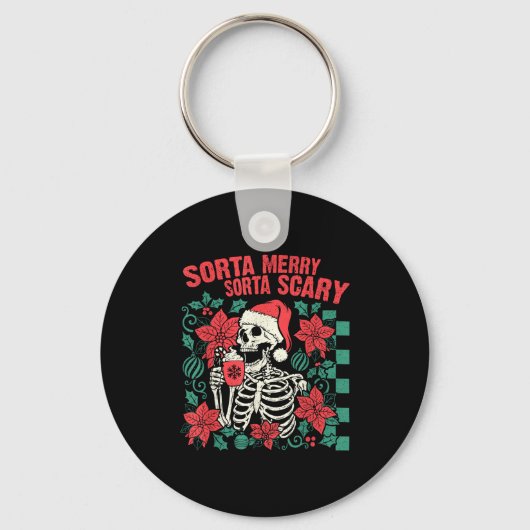 Funny Santa Skeleton Sorta Merry Sorta Y Soky Xmas Sleutelhanger (Voorkant)