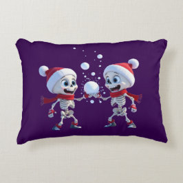 Funny Santa Skeletons Having a Snowball Fight Accent Kussen
