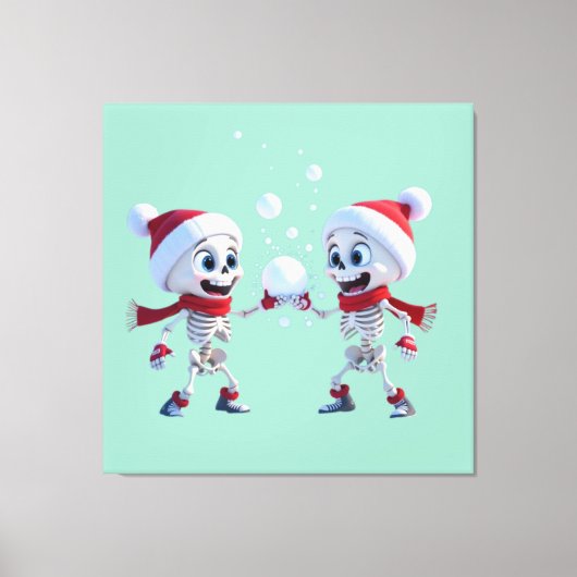 Funny Santa Skeletons Having a Snowball Fight  Canvas Afdruk (Voorkant)