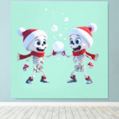 Funny Santa Skeletons Having a Snowball Fight  Canvas Afdruk (Insitu (Houten vloer))