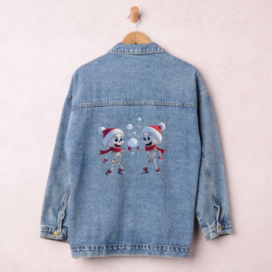 Funny Santa Skeletons Having a Snowball Fight  Denim Jacket (Hangar)