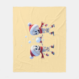 Funny Santa Skeletons Having a Snowball Fight Fleece Deken