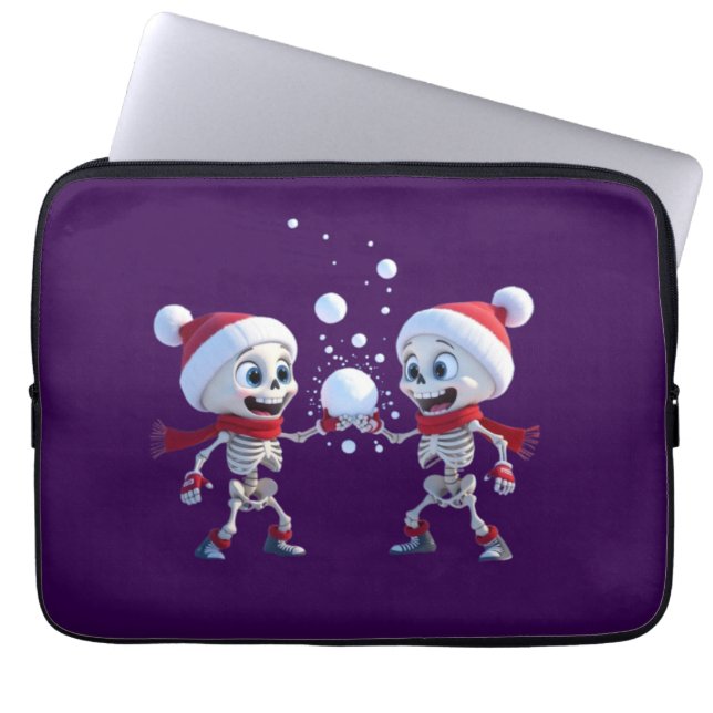 Funny Santa Skeletons Having a Snowball Fight  Laptop Sleeve (Voorkant)