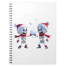 Funny Santa Skeletons Having a Snowball Fight Notitieboek