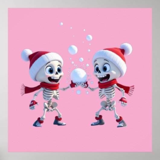 Funny Santa Skeletons Having a Snowball Fight  Poster (Voorkant)