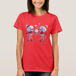 Funny Santa Skeletons Having a Snowball Fight T-shirt