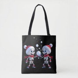 Funny Santa Skeletons Having a Snowball Fight Tote Bag