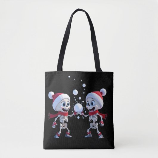 Funny Santa Skeletons Having a Snowball Fight  Tote Bag (Voorkant)