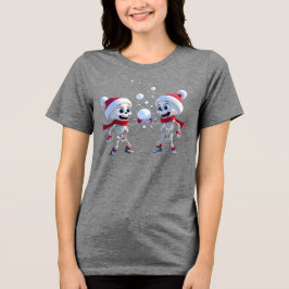 Funny Santa Skeletons Having a Snowball Fight Tri-Blend Shirt