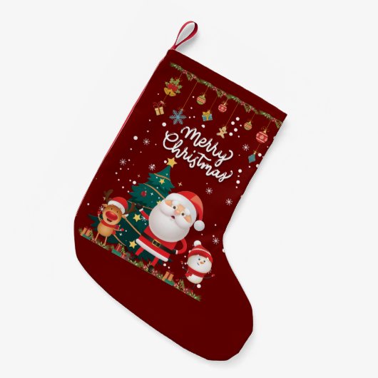 Funny Santa, Snowman, Reindeer Merry Christmas Kleine Kerstsok (Voorkant (Hangend))