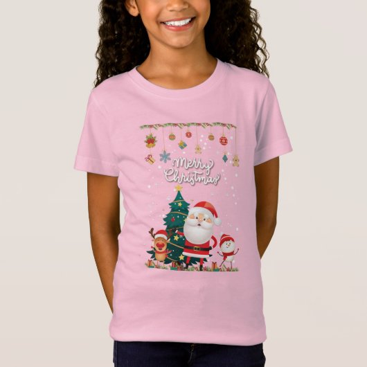 Funny Santa, Snowman, Reindeer Merry Christmas T-shirt (Voorkant)