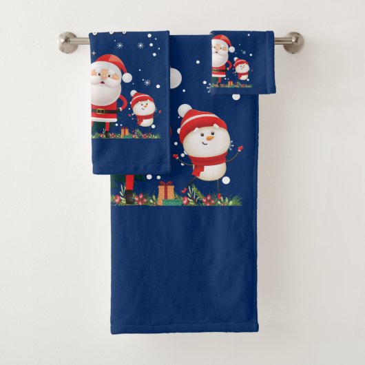 Funny Santa, Snowman, Reindeer Merry Kerstmis Bad Handdoek (Insitu)
