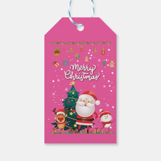 Funny Santa, Snowman, Reindeer Merry Kerstmis Cadeaulabel (Achterkant)