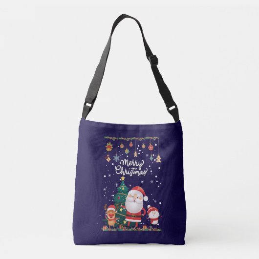 Funny Santa, Snowman, Reindeer Merry Kerstmis Crossbody Tas (Achterkant)