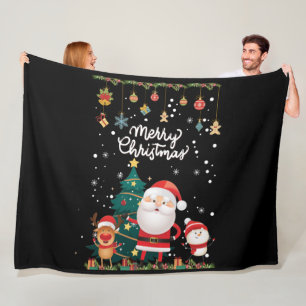 Funny Santa, Snowman, Reindeer Merry Kerstmis Fleece Deken