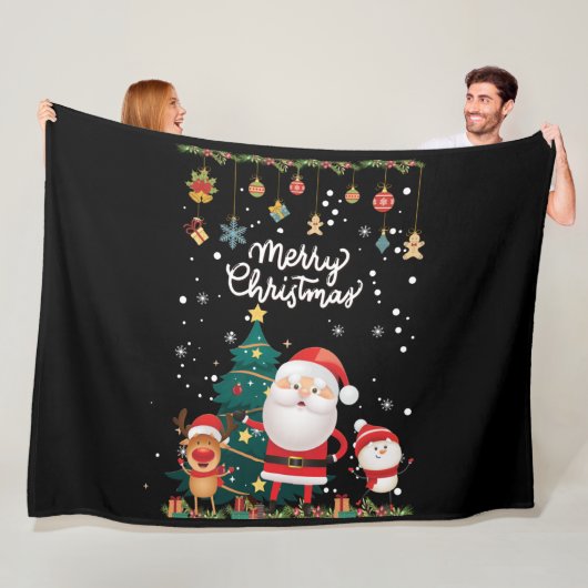 Funny Santa, Snowman, Reindeer Merry Kerstmis Fleece Deken (In situ)