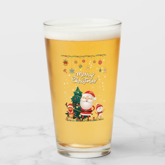 Funny Santa, Snowman, Reindeer Merry Kerstmis Glas (Voorkant gevuld)