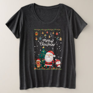 Funny Santa, Snowman, Reindeer Merry Kerstmis Grote Maat T-shirt