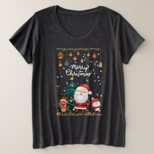 Funny Santa, Snowman, Reindeer Merry Kerstmis Grote Maat T-shirt (Design voorkant)