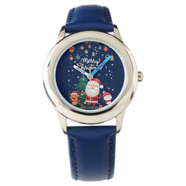 Funny Santa, Snowman, Reindeer Merry Kerstmis Horloge (Voorkant)