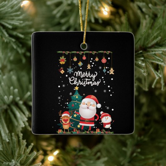 Funny Santa, Snowman, Reindeer Merry Kerstmis Keramisch Ornament (Boom)