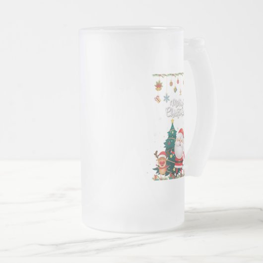 Funny Santa, Snowman, Reindeer Merry Kerstmis Matglas Bierpul (Voorkant rechts)