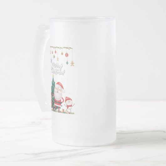 Funny Santa, Snowman, Reindeer Merry Kerstmis Matglas Bierpul (Voorkant links)