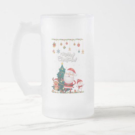 Funny Santa, Snowman, Reindeer Merry Kerstmis Matglas Bierpul (Links)