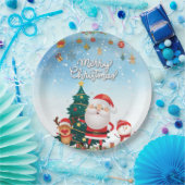 Funny Santa, Snowman, Reindeer Merry Kerstmis Papieren Bordje (Feest)