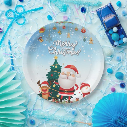 Funny Santa, Snowman, Reindeer Merry Kerstmis Papieren Bordje (Feest)