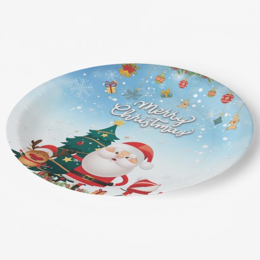 Funny Santa, Snowman, Reindeer Merry Kerstmis Papieren Bordje (Gekanteld)