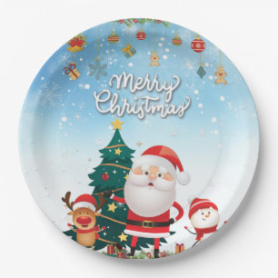 Funny Santa, Snowman, Reindeer Merry Kerstmis Papieren Bordje